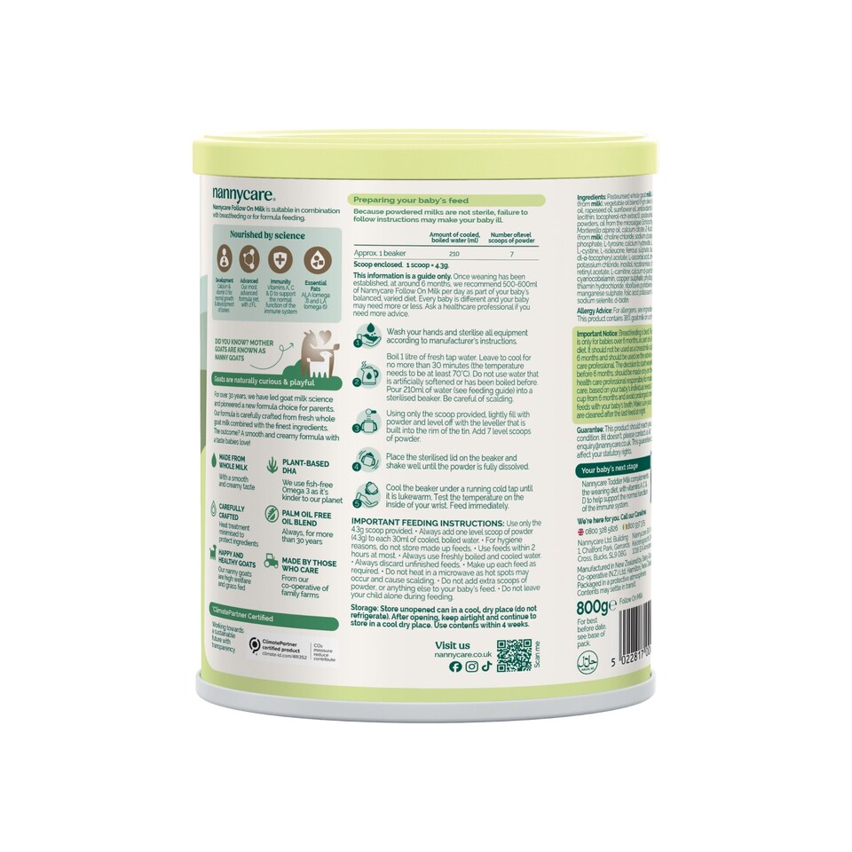 image 1 of Nannycare Follow On Goat Milk Formula - Stage 2 (800g - box of 6)