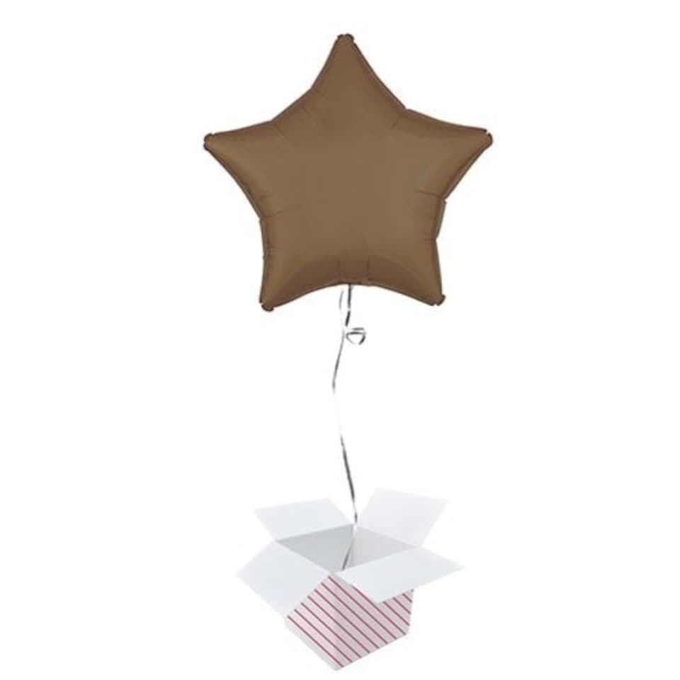 Silk Lustre Truffle Brown Star Shape Foil Helium Balloon - Inflated Balloon in a Box
