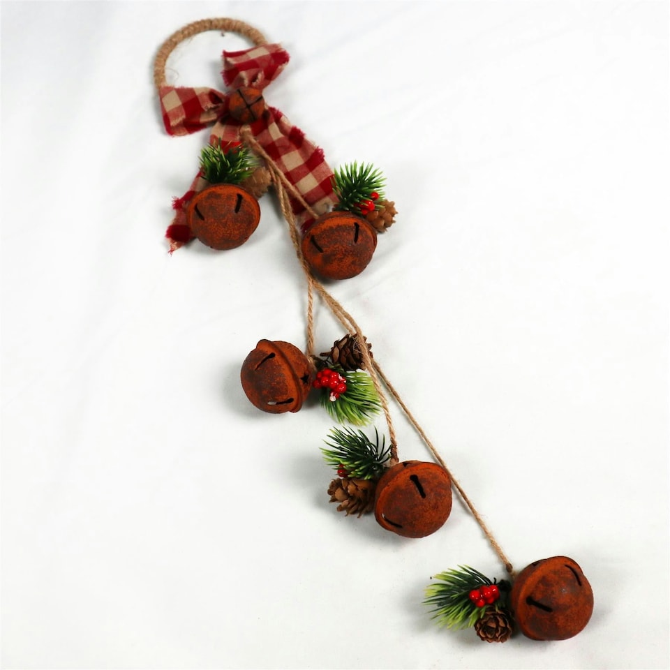 image 1 of Christmas hanging decoration 46 CM Rustic Red rusty bells