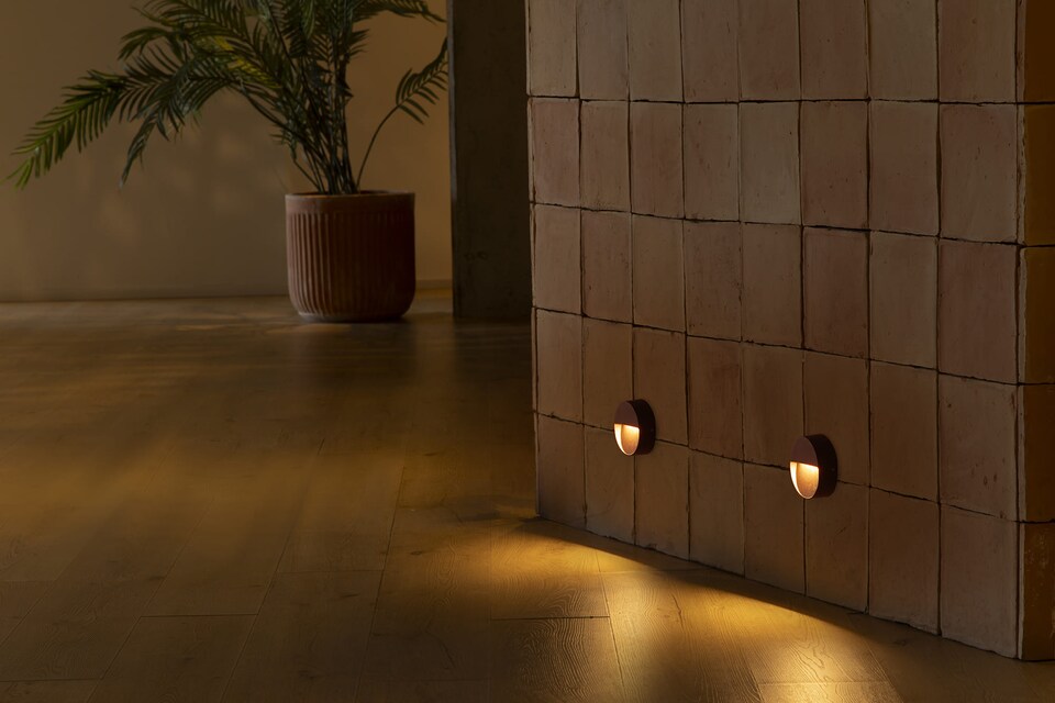 image 1 of Dune Round LED Outdoor Flush Wall Lamp Rust Brown IP65 CCT 2200-4000K