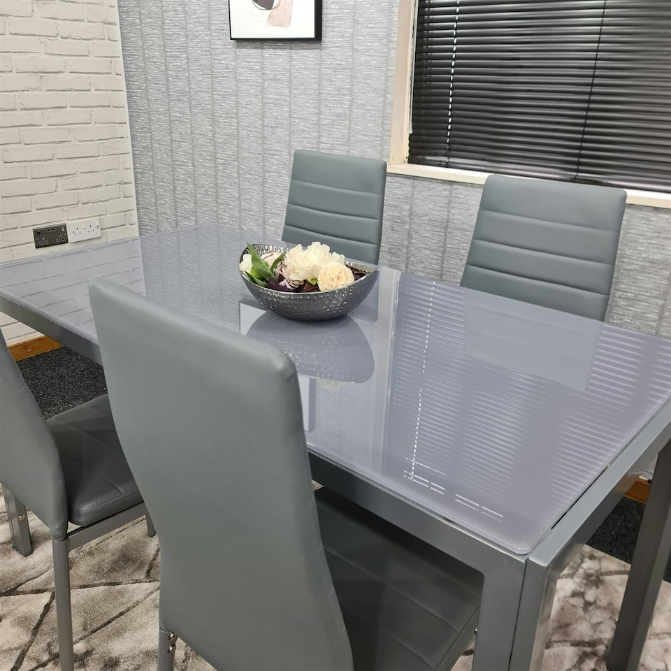 image 1 of kitchen Dining table and 4 grey leather chairs kitchen dining room furniture Grey