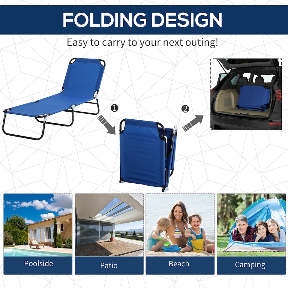image 1 of Outsunny Folding Chair Sun Lounger w/ Sunshade Garden Recliner Hammock Blue