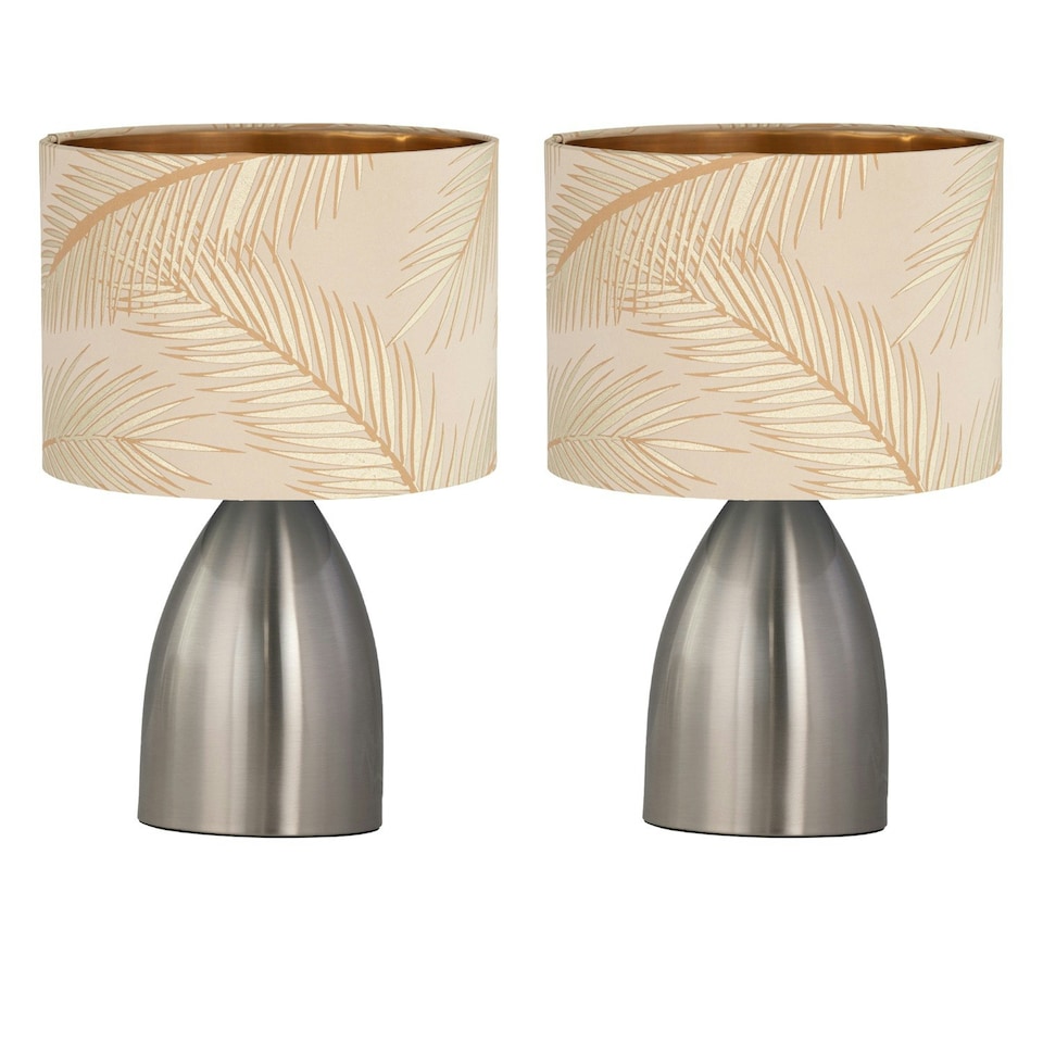 image 1 of First Choice Lighting Set of 2 Valentina Brushed Chrome Touch Lamps with Champagne Embossed Shades Silver | Gold