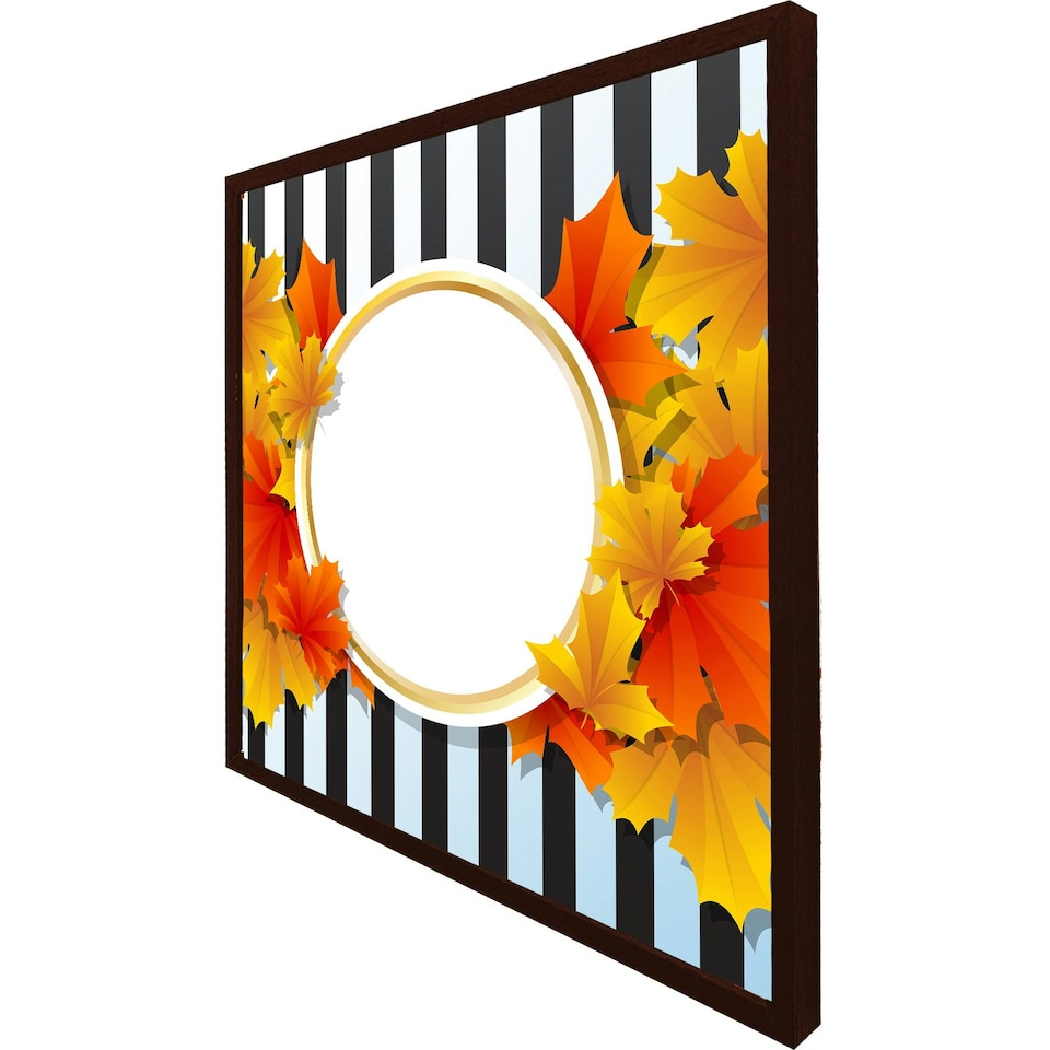image 1 of Orange& red autumn leaves on black stripes (Picture Frame)