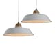 image 1 of First Choice Lighting Set of 2 Jakob Cream Metal and Wood Easy Fit Pendant Shades Cream | Brown