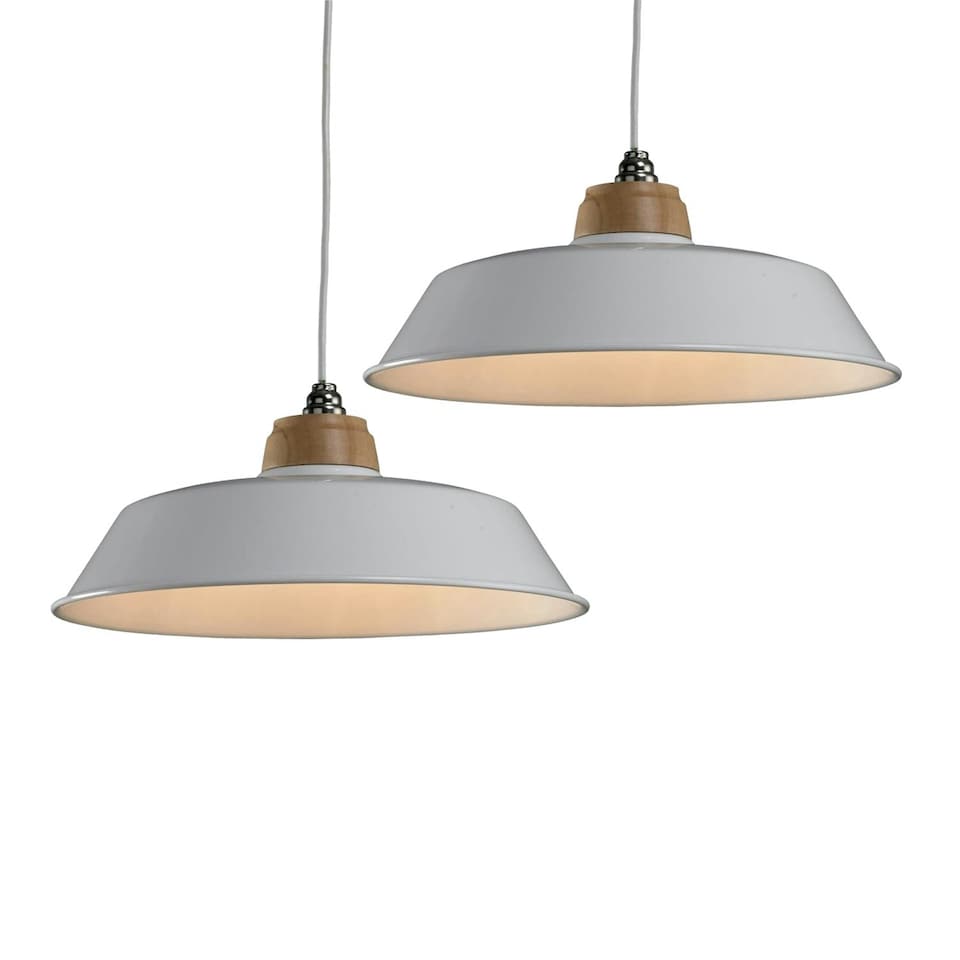 image 1 of First Choice Lighting Set of 2 Jakob Cream Metal and Wood Easy Fit Pendant Shades Cream | Brown