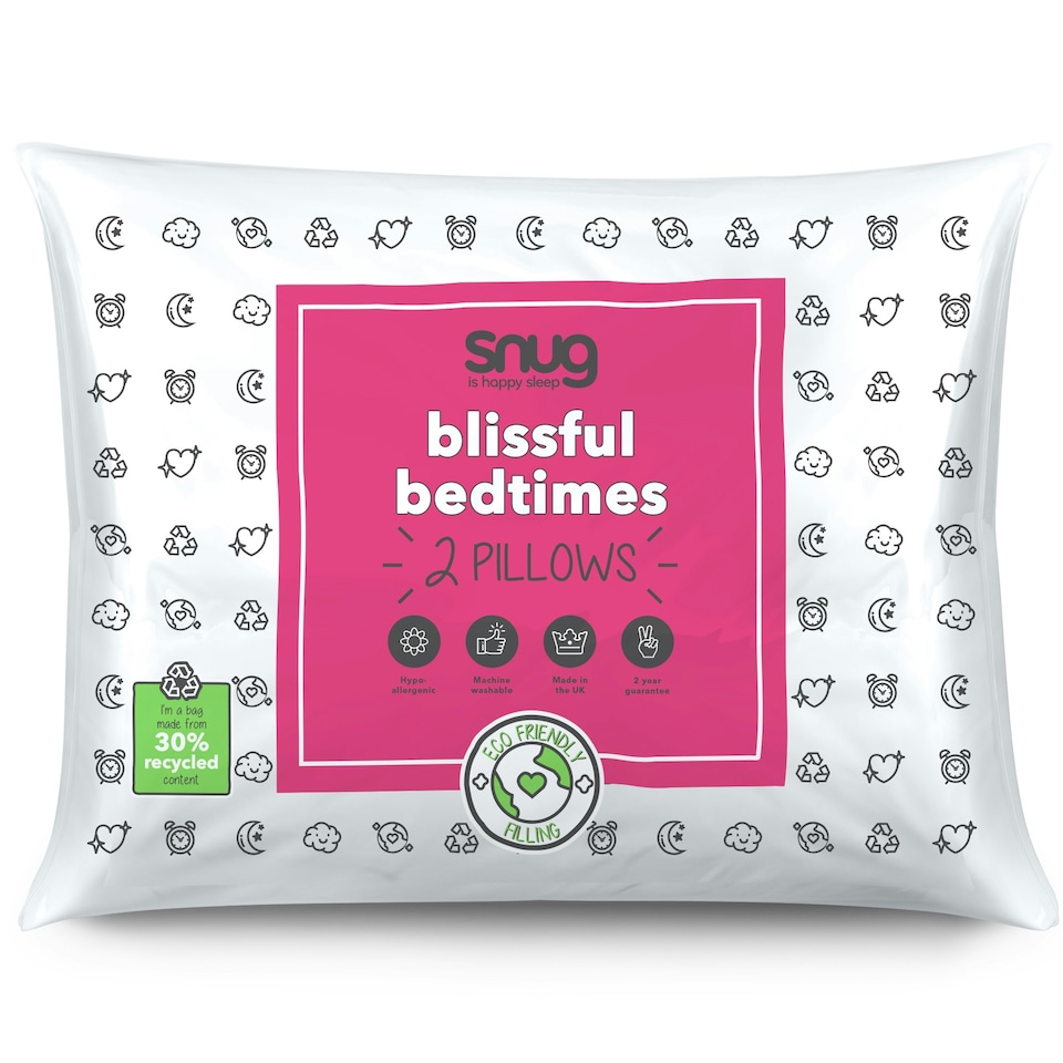 image 1 of Snug Blissful Bedtime Bed Pillows, Hypoallergenic, Soft Medium Support, 2 Pack