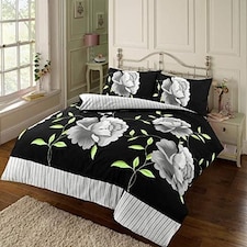 Luxury Floral Rosaleen Printed Flowers Easy Care Duvet Cover Set Clear | Black/White | Super King