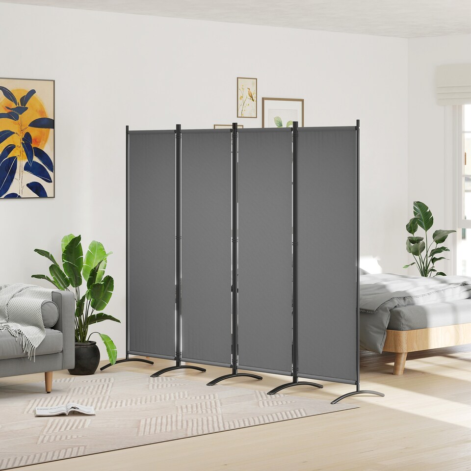 image 1 of Outsunny 4 Panel Folding Room Divider,Portable Privacy Panel for Garden | Grey | Dark Grey | 221L x 50W x 172Hcm | 1