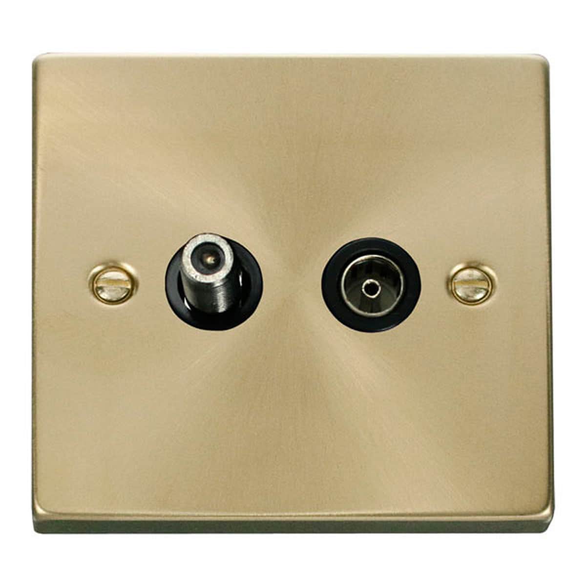 SE HOME Satin Brushed Brass Satellite & Coaxial Socket 1 Gang Gold Satin Brass
