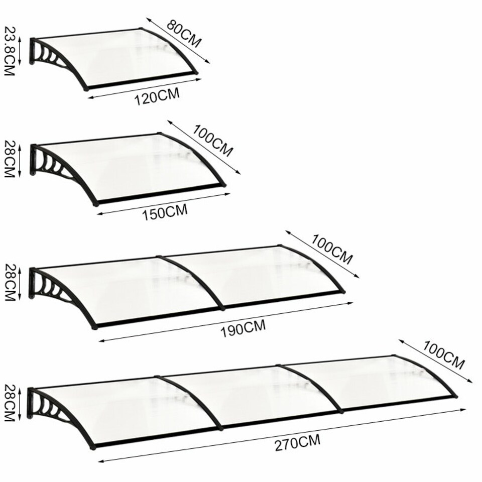 image 1 of Living and Home Window Door Awning Canopy with Brackets - L120*W80*H23.8 Black