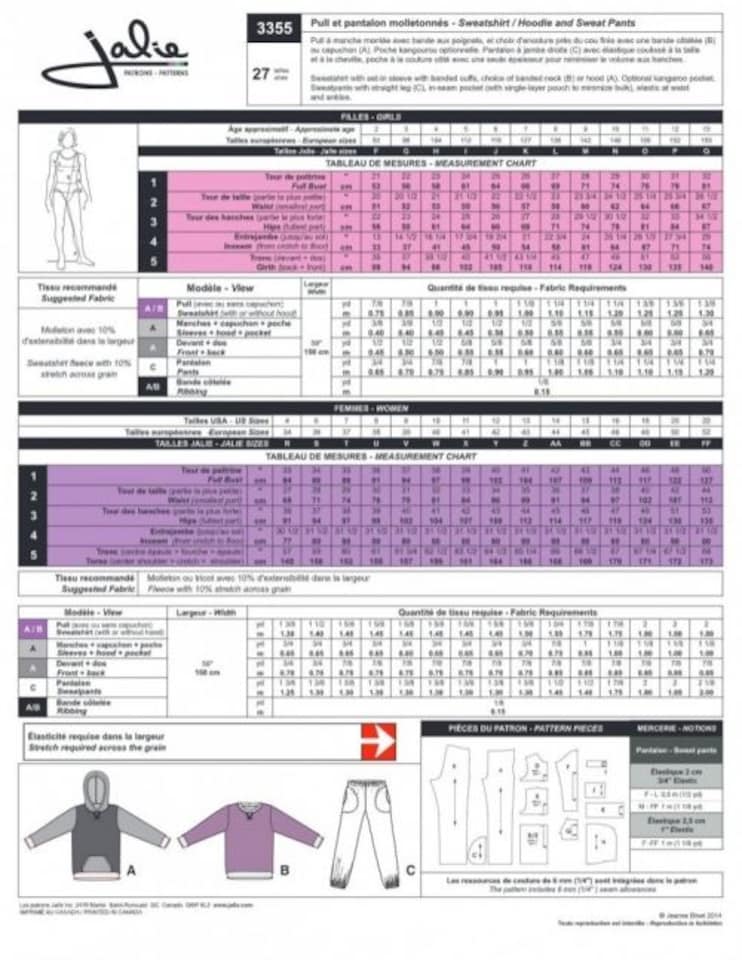 image 1 of Jalie 3355 Sweatshirt & Sweat Pants Paper Sewing Pattern – Children’s, Men’s, Teenagers’ & Women’s Hoodies, Trousers, Tops & Sportswear, 27 Sizes, Easy