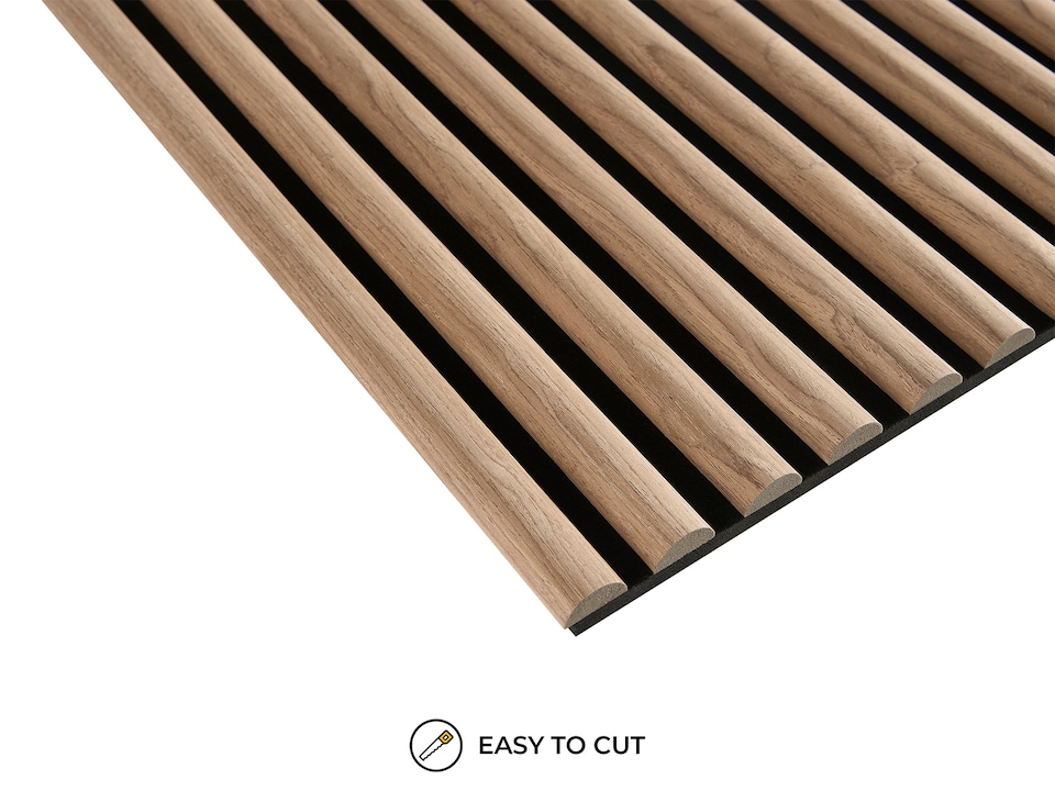 image 1 of Fuse Acoustic Wooden Reeded Wall Panel in Walnut Effect, 2.4m x 0.6m