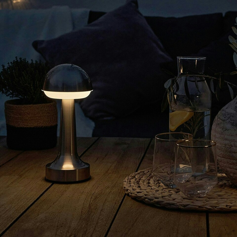 image 1 of ValueLights Troy Table Lamp Pair of Dimmable Brushed Silver Table Lamp and Integrated LED .6W Warm White 3000K Bulb