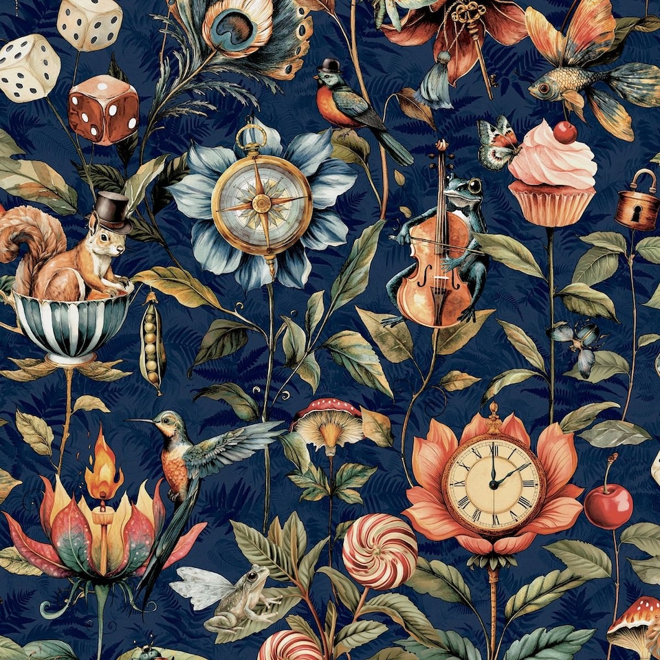 image 1 of World Of Wallpaper Creatures Wallpaper | Blue | Navy Blue/Multicoloured | 1