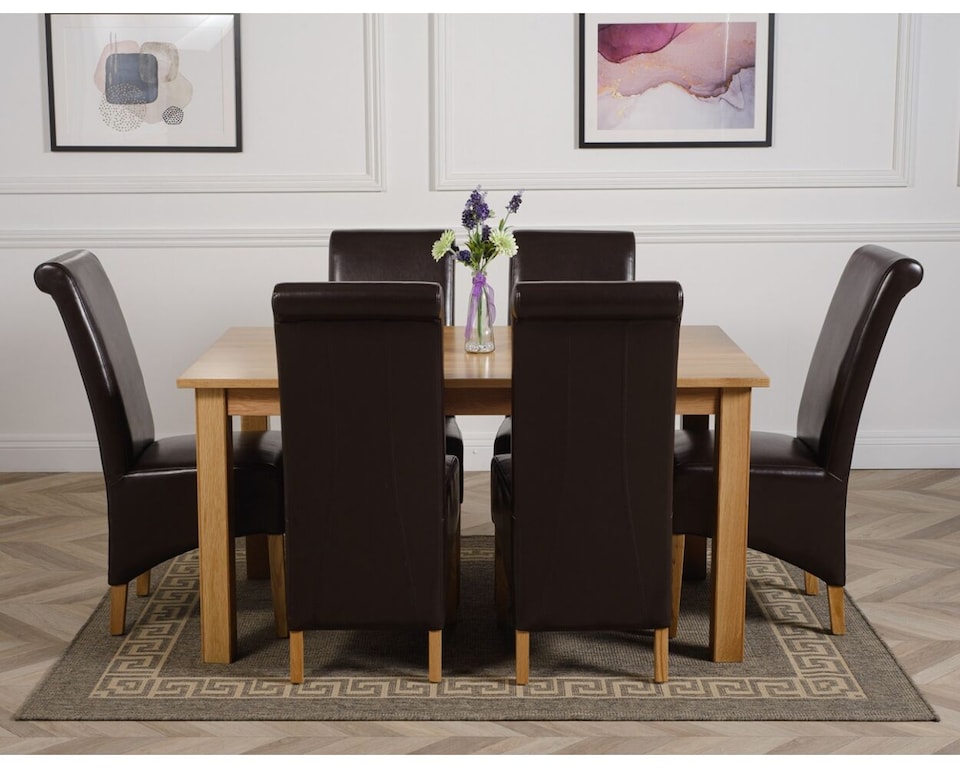 image 1 of Oslo 150 x 90 cm Medium Oak Dining Table and 6 Montana Leather Chairs | Brown | Brown