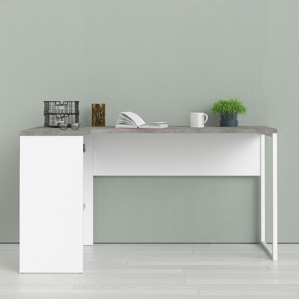 image 1 of Function Plus Corner Desk 2 Drawers in White and Grey