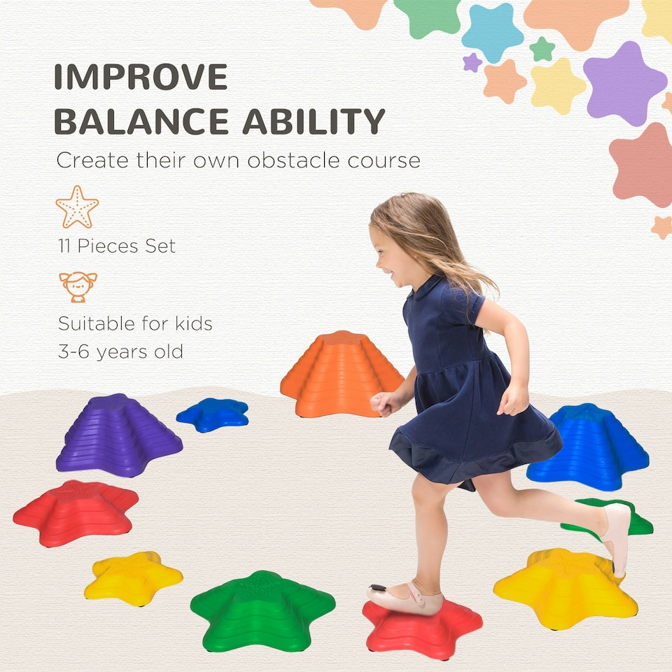 image 1 of Outsunny 11-Piece Balance Stepping Stones Non-Slip Obstacle Course for Kids