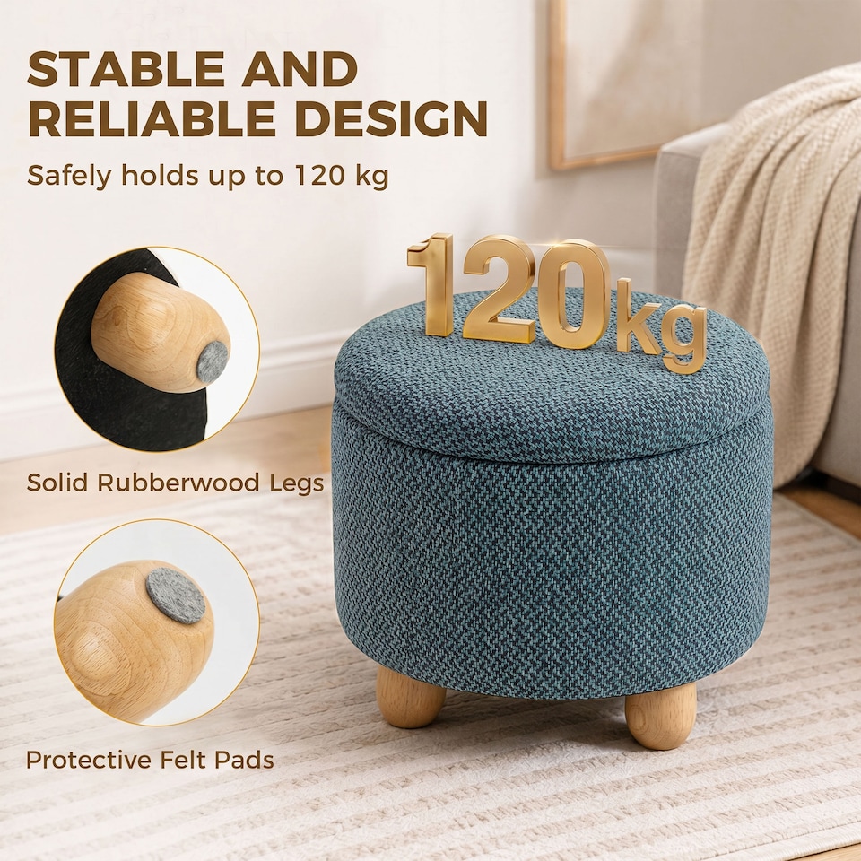 image 1 of HOMCOM Round Storage Ottoman with Reversible Lid