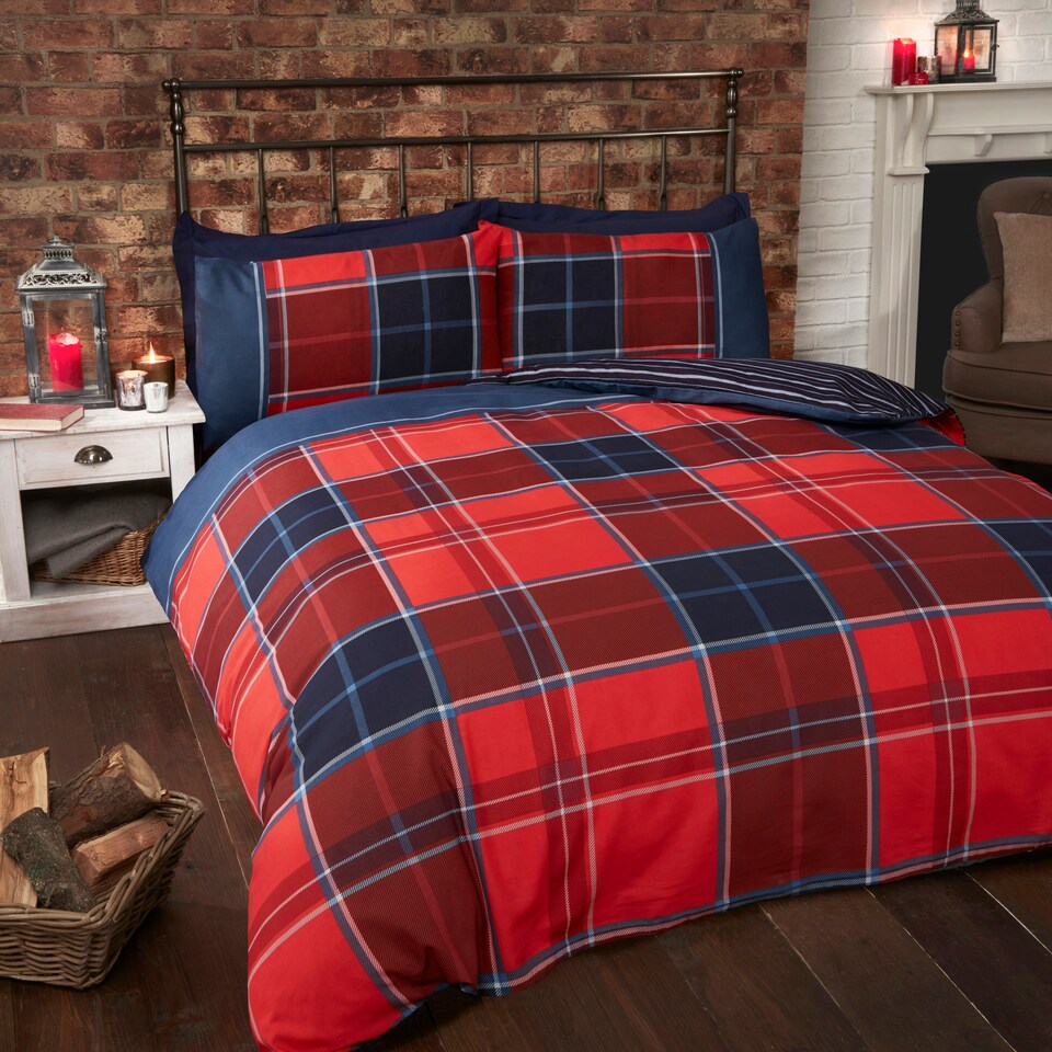 image 1 of Argyle Design Tartan Polyester Duvet Set With Pillowcase Grey | King