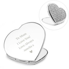 Personalised Diamante Heart Compact Mirror Silver