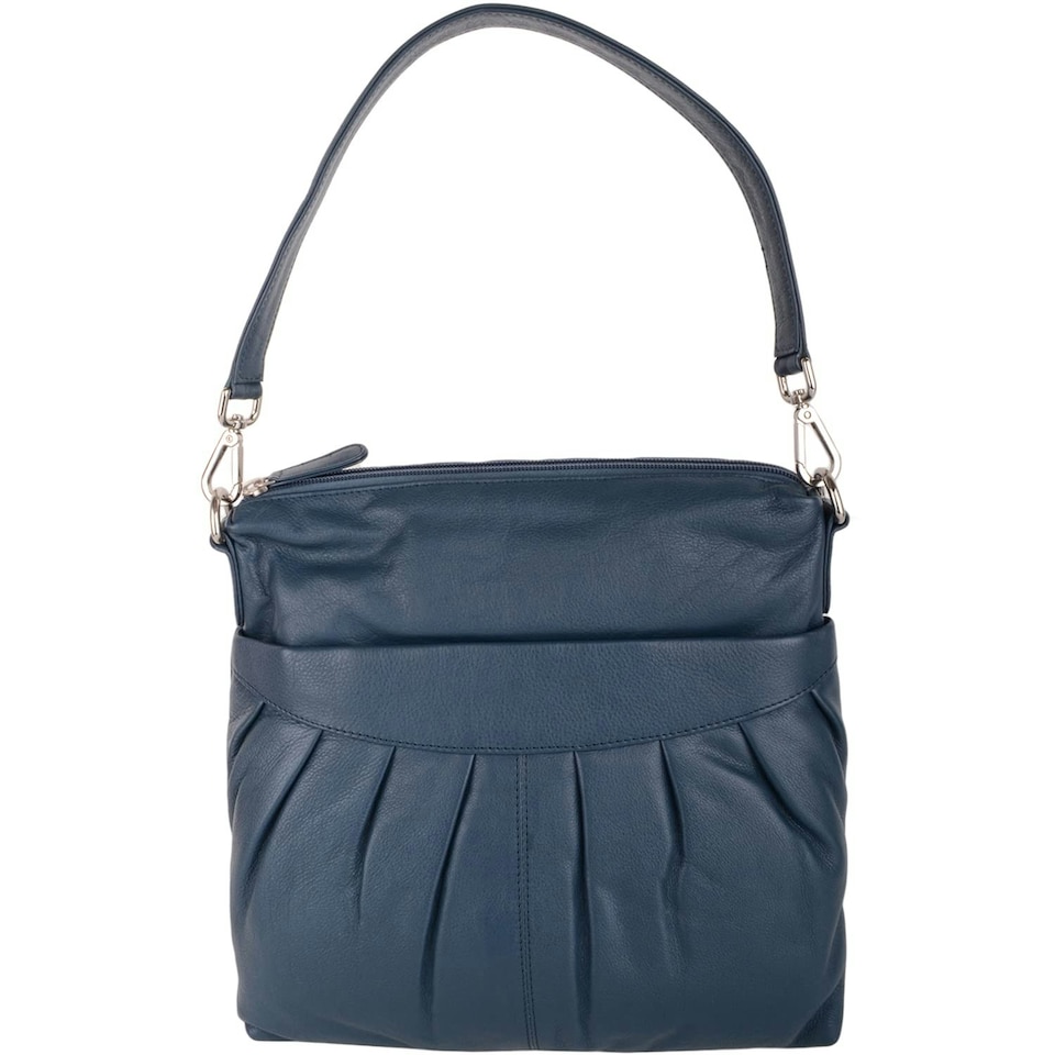image 1 of Soft Leather Ruched Detail Detachable Strap Cross Body Shoulder Bag Blue | Petrol