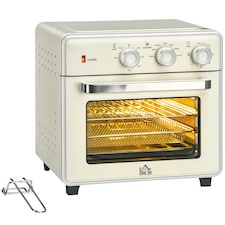 HOMCOM 20L Countertop Mini Oven, 7-in-1 Toaster Oven with Warm, Broil, Toast, Bake, Air Fryer Setting, Timer, Adjustable Thermostat, 4 Dishwasher Safe Accessories, 1400W, Cream White