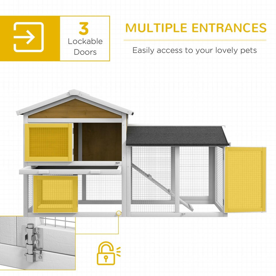 image 1 of PawHut Rabbit Hutch, Guinea Pig Hutch Outdoor Double Tier w/ Ramp, Yellow