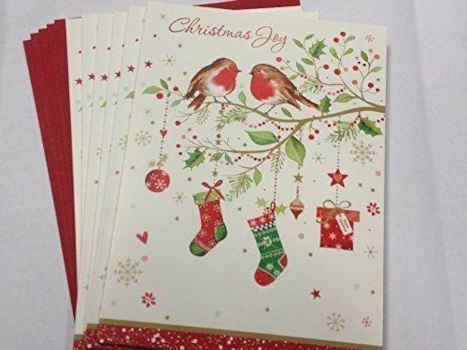 image 1 of Pack of 6 'Tree Robins & Present' Design Christmas Greeting Cards