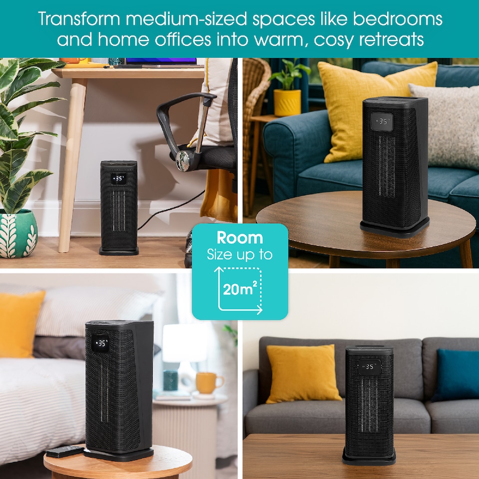 image 1 of Abode ACTH2005 Electric Heater 2000W Ceramic Tower Heater Digital Black