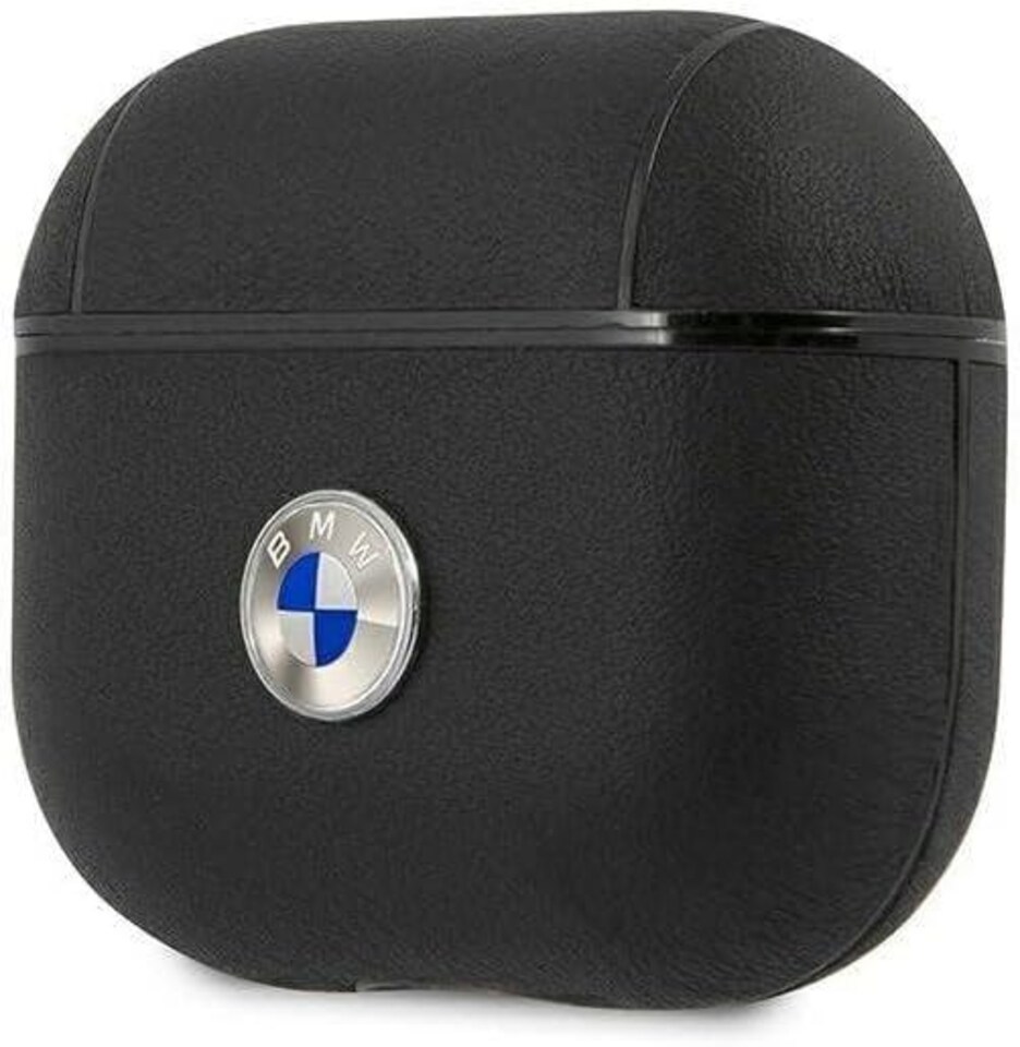 image 1 of BMW Leather Cover with Silver Logo for Airpods 3 Black - BMA3SSLBK