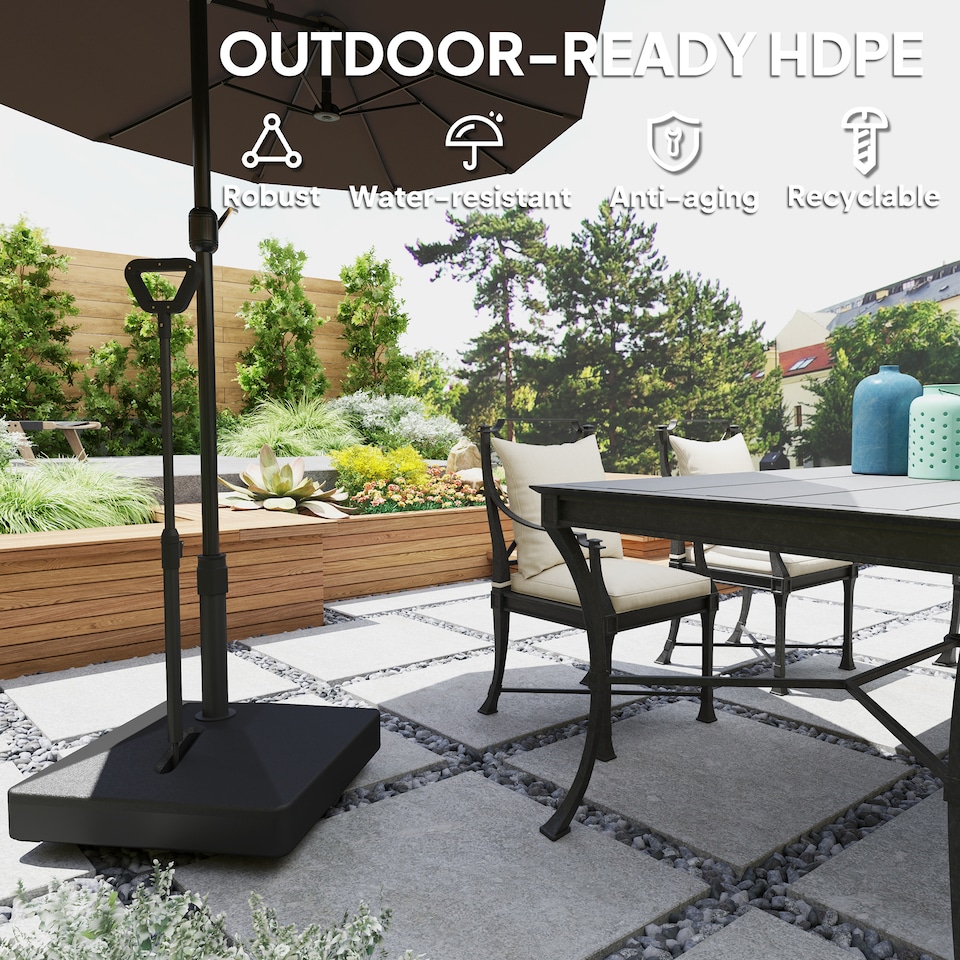 image 1 of Outsunny Garden Parasol Base with Adjustable Wheels and Handle, Garden Sun Umbrella Base Parasol Stand, Filled Up to 55kg with Stand, 45kg with Water for 35, 38, 48 mm Poles, Black