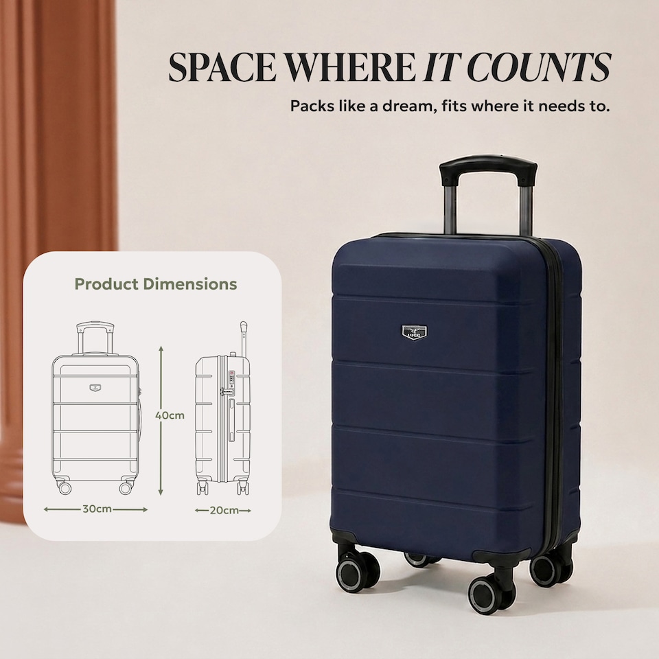 image 1 of Lugg Jetset Lightweight ABS Hard Shell Cabin Suitcase with 4 Spinner Wheels (40x30x20cm)