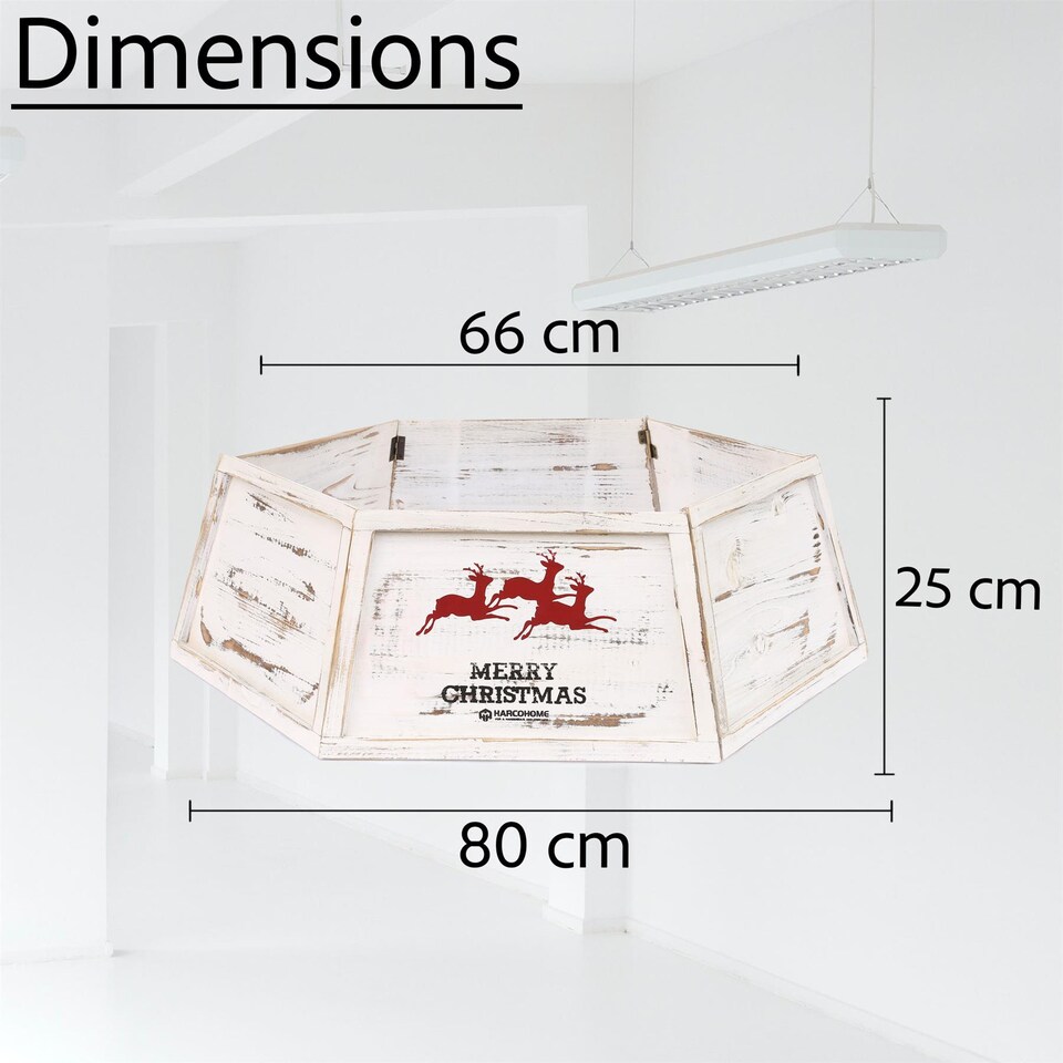 image 1 of 31.5 Inch Wooden Hexagon Christmas Tree Collar in Distressed White Finish