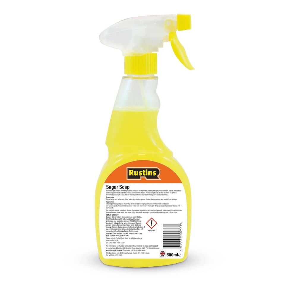 image 1 of Rustins Ready to Use Sugar Soap 500ml Trigger Spray | Yellow | 1