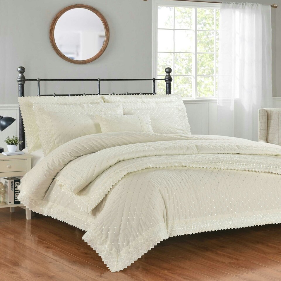 image 1 of Richmond Polycotton Luxury Duvet Cover Set With Pillowcase Cream | Double