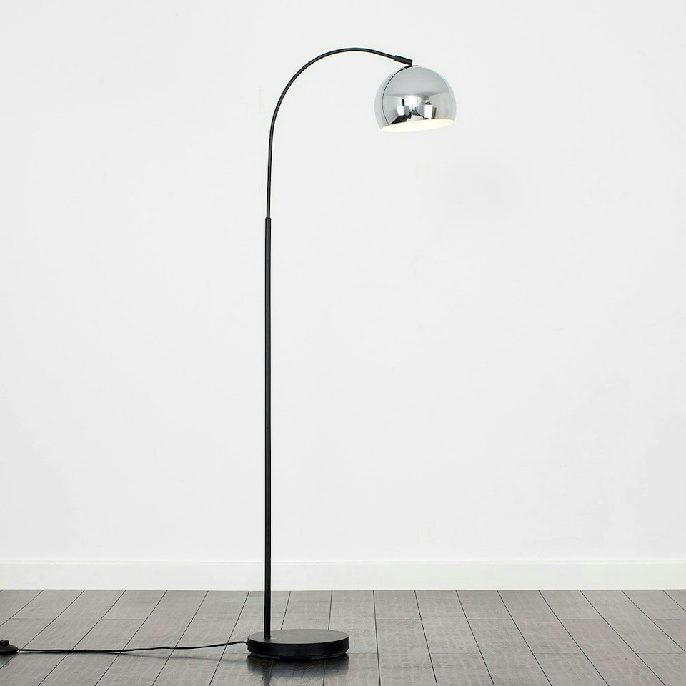 image 1 of ValueLights Curva Black Floor Lamp With Polished Chrome Metal Dome Shade | Chrome