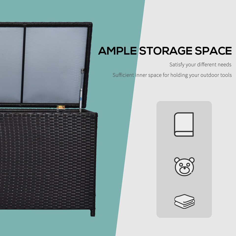 image 1 of Outsunny 284 L Rattan Garden Storage Box, Outdoor Garden Storage Box with Gas Lift and Lockable Lid, Outdoor Wicker Rattan Chest Container for Garden Tools, 118 x 54 x 59 cm, Dark Brown