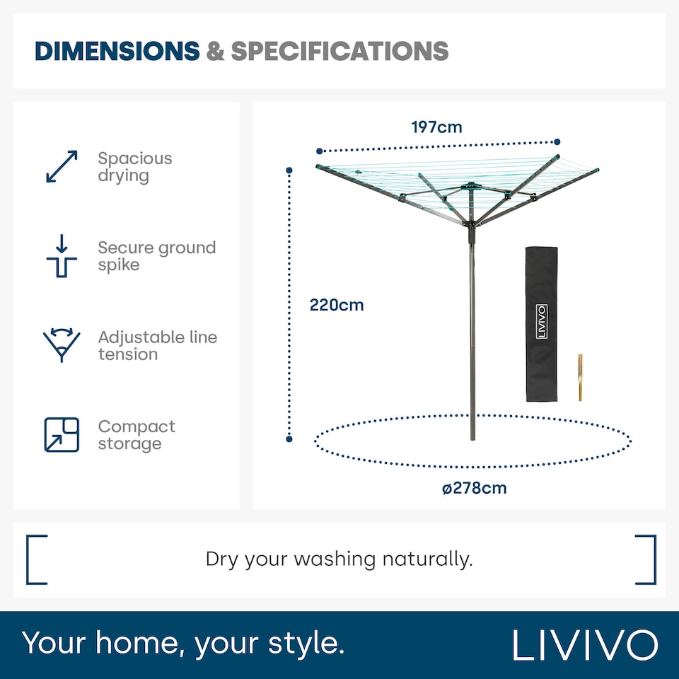 image 1 of LIVIVO 4 Arm Rotary Clothes Airer Charcoal