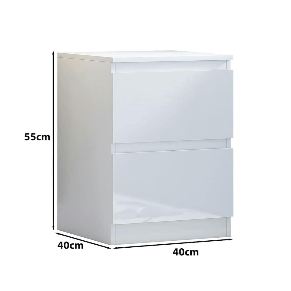 image 1 of FWStyle Carlton 2 Drawer Bedside Nightstand - White Gloss Front