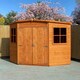 image 2 of Corner Shed Double Doors Tongue and Groove Garden Shed Workshop Approx 8 x 8 Feet - Honey Brown Timber Basecoat Brown