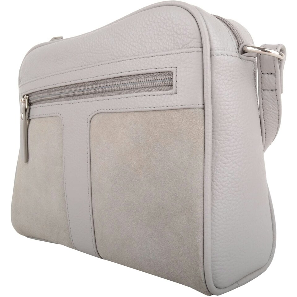 image 1 of Genuine Soft Leather Crossbody Shoulder Handbag with Suede Panelling Grey | Light Grey