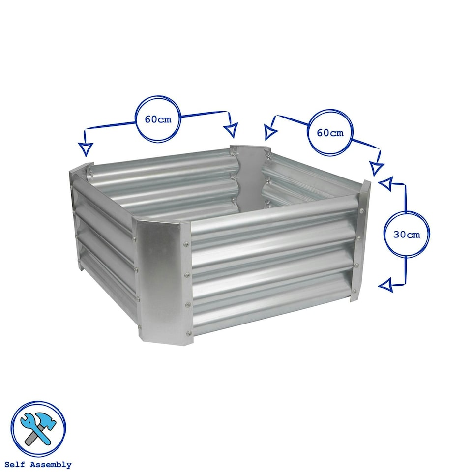 image 1 of Harbour Housewares Square Galvanised Steel Raised Garden Beds - 60cm x 60cm - Silver - Pack of 2