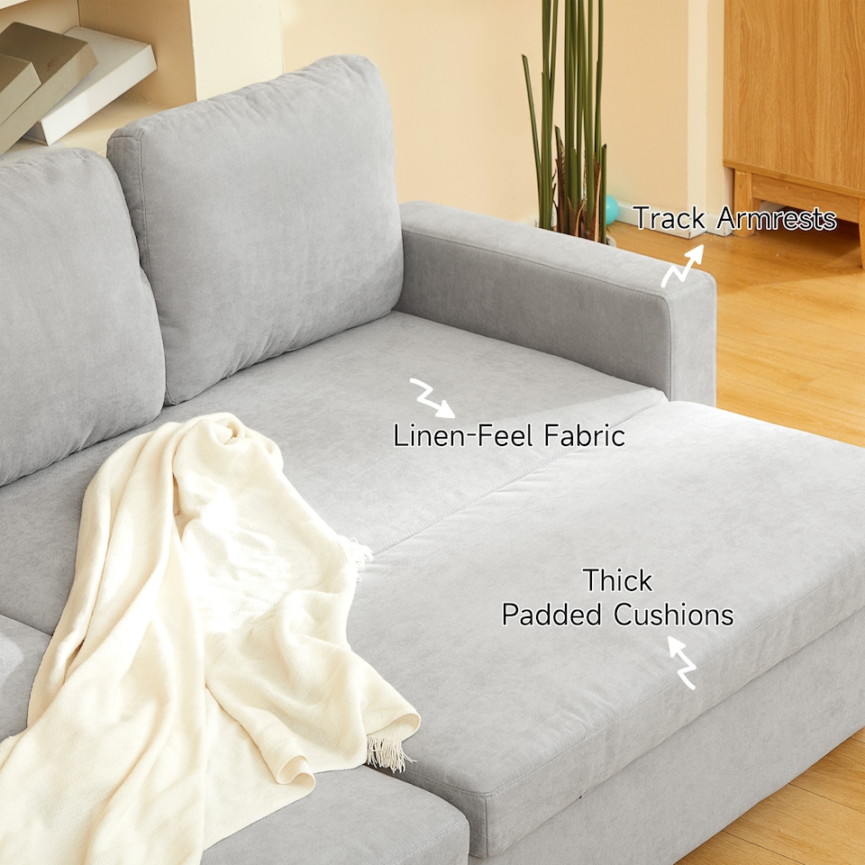 image 1 of HOMCOM Pull Out Sofa Bed L Shape Corner Sofa w/ Reversible Chaise Light Grey