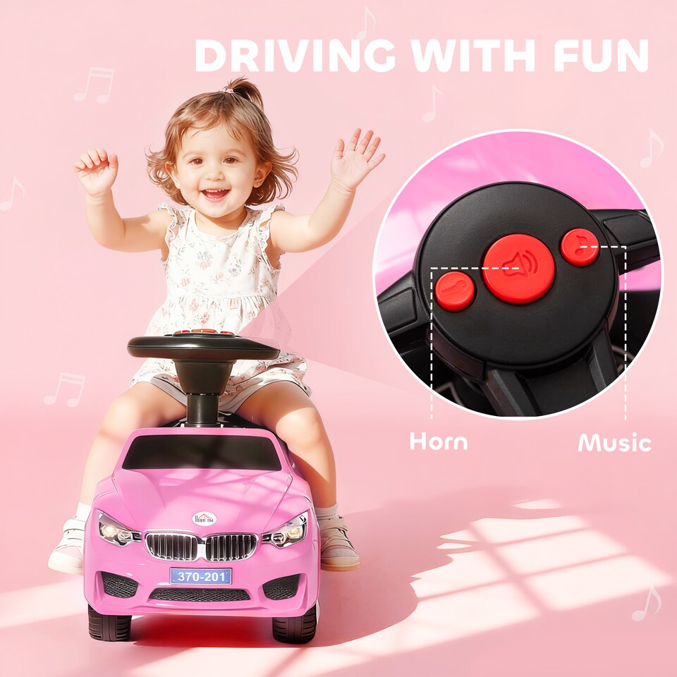 image 1 of HOMCOM Ride on Car Baby Toddler Walker Foot to Floor Sliding Car Slider with Horn Music Working Lights Storage for 1.5 - 3 Years Old, Pink