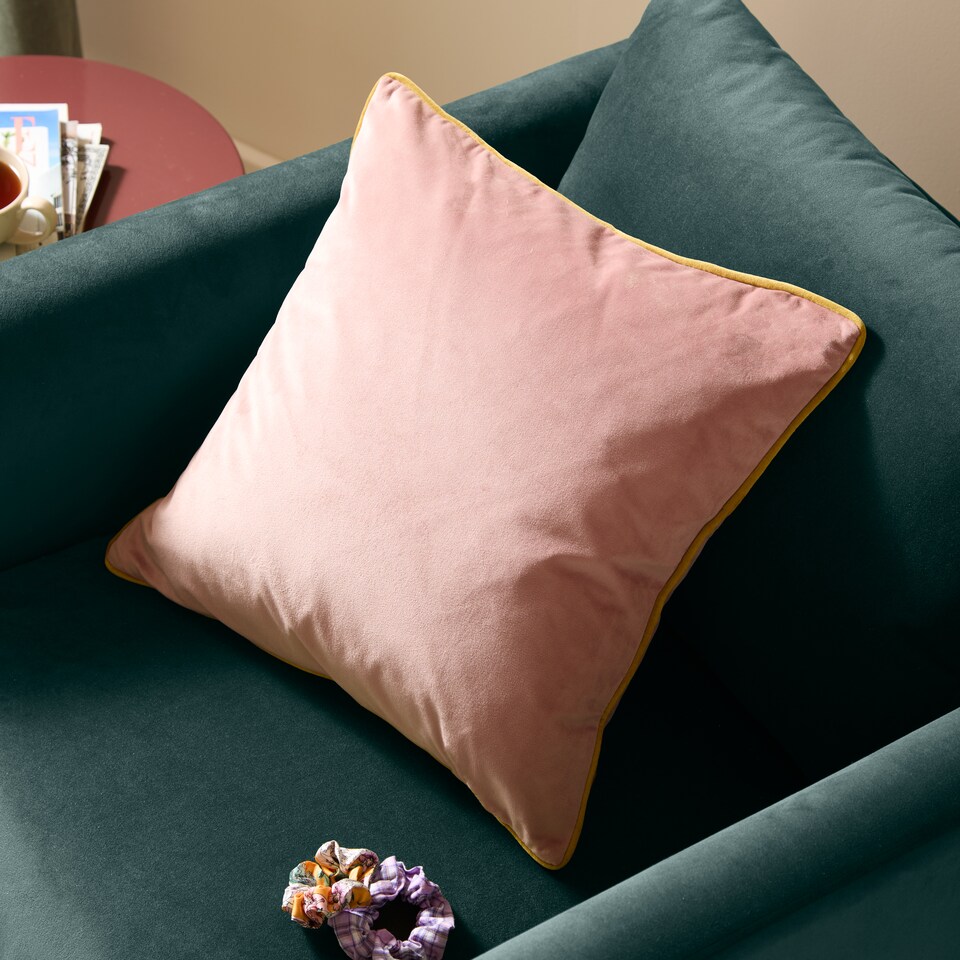 image 1 of Furn Meridian Velvet Cushion, Blush/Gold, 45 x 45cm