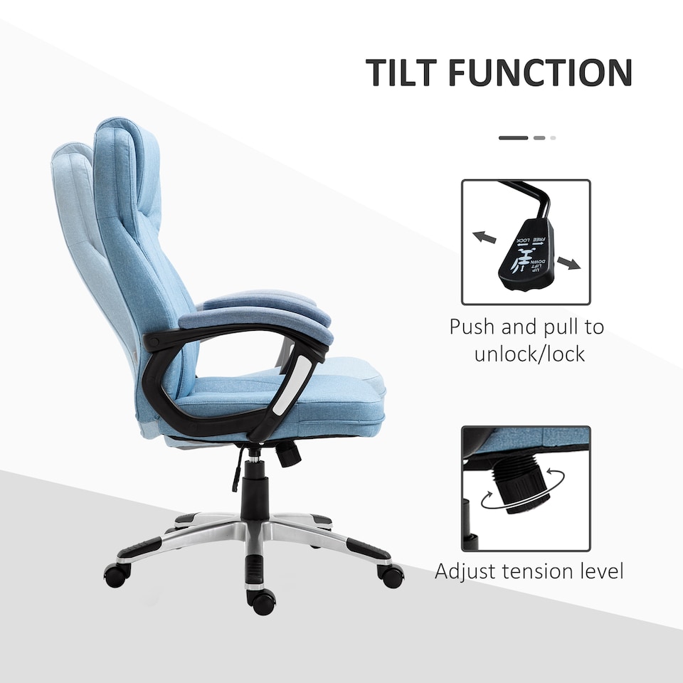 image 1 of Vinsetto Office Chair, Linen Fabric Desk Chair, Height Adjustable Computer Chair with Padded Armrests, Swivel Wheels and Tilt Function, Blue