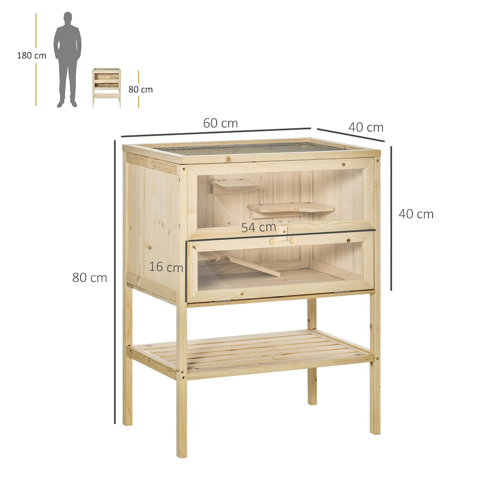 image 1 of PawHut Wooden Hamster Cage w/ Storage Shelf, Openable Top for Gerbils