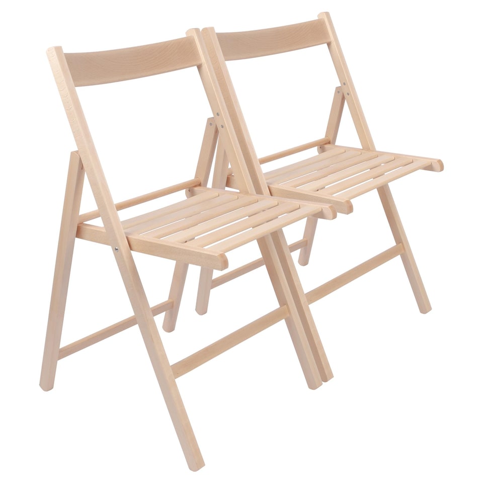 image 1 of Harbour Housewares Beech Wood Folding Chairs - Natural - Pack of 2 | Brown | Natural