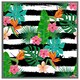 image 4 of Tropical plants on black & white stripes (Picutre Frame) Brown | Oak | XS